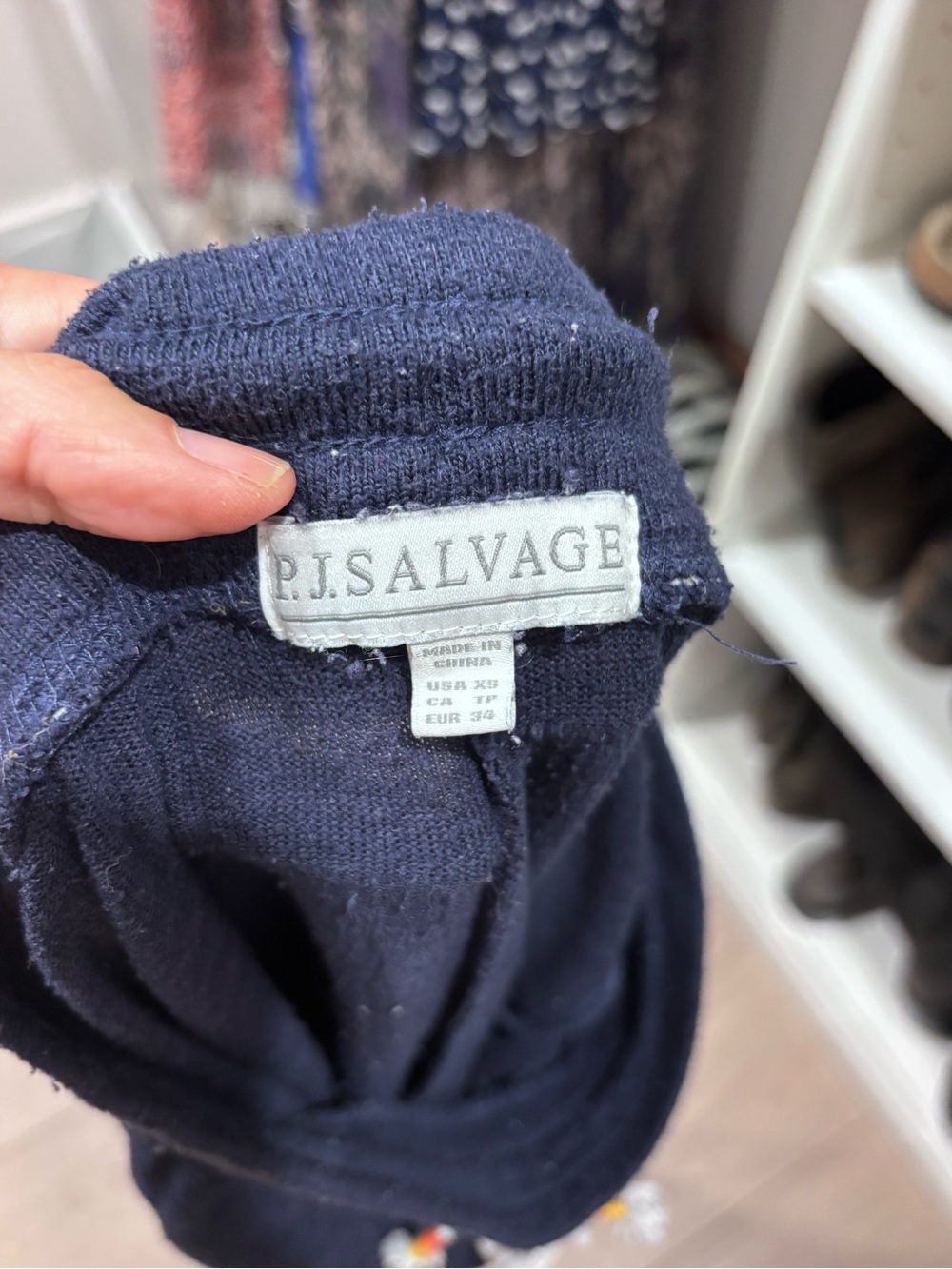 P.J. Salvage Navy Top with Rainbow Neck Stripe - Picture 8 of 8